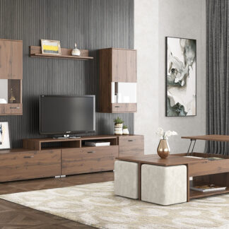 Σύνθεση καρυδί  2 βιτρίνες ράφι