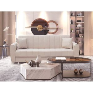 ELVA LIGHT BROWN ΥΦΑΣΜΑ 3ΘΕΣΙΟΣ ΚΑΝΑΠΕΣ/ΚΡΕΒΑΤΙ ΜΕ ΑΠΟΘ.ΧΩΡΟ 210X80X75εκ.