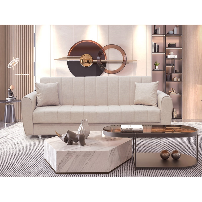 ELVA LIGHT BROWN ΥΦΑΣΜΑ 3ΘΕΣΙΟΣ ΚΑΝΑΠΕΣ/ΚΡΕΒΑΤΙ ΜΕ ΑΠΟΘ.ΧΩΡΟ 210X80X75εκ.
