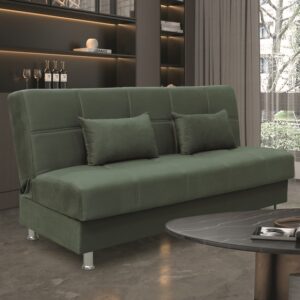 FELINA GREEN ΥΦΑΣΜΑ 3ΘΕΣΙΟΣ ΚΑΝΑΠΕΣ/ΚΡΕΒΑΤΙ ΜΕ ΑΠΟΘ.ΧΩΡΟ 182X90X80εκ.