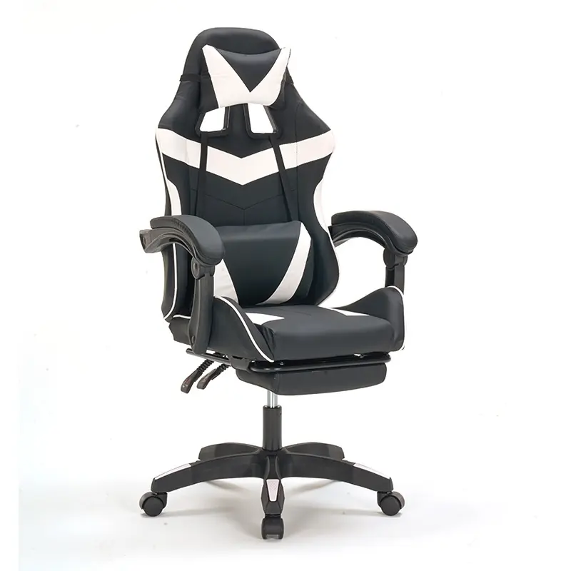 A9937 ΜΑΥΡΟ/ΛΕΥΚΟ PVC ΠΟΛΥΘΡΟΝΑ GAMING/ΜΕ ΥΠΟΠΟΔΙΟ 64X59X43-112/53-125εκ.