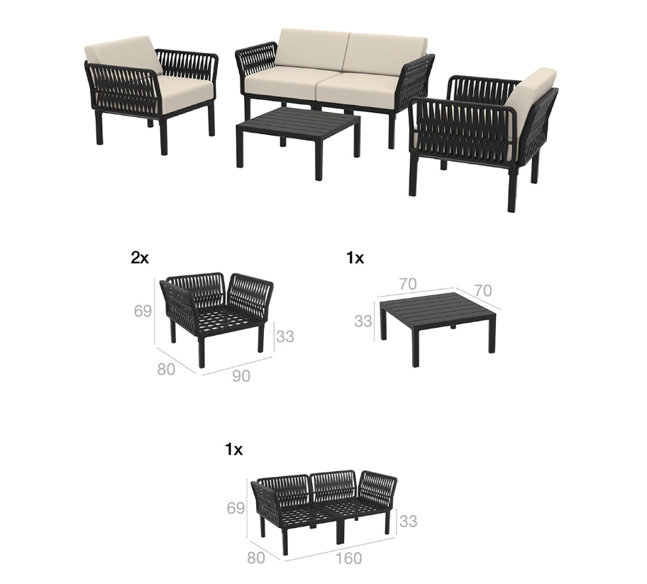 PORTOFINO LOUNGE SET 2ΘΕΣ.WHITE ΧΩΡΙΣ ΜΑΞ.(2ΘΕΣ.+2ΠΟΛ.+ΤΡΑΠ 33εκ.)