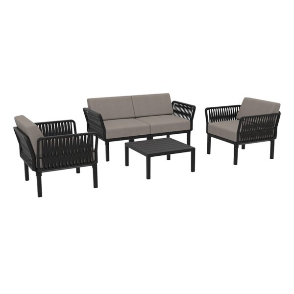 PORTOFINO LOUNGE SET 2ΘΕΣ.BLACK/ΜΑΞ. LIGHT BROWN(2ΘΕΣ.+2ΠΟΛ.+ΤΡΑΠ 33εκ.)