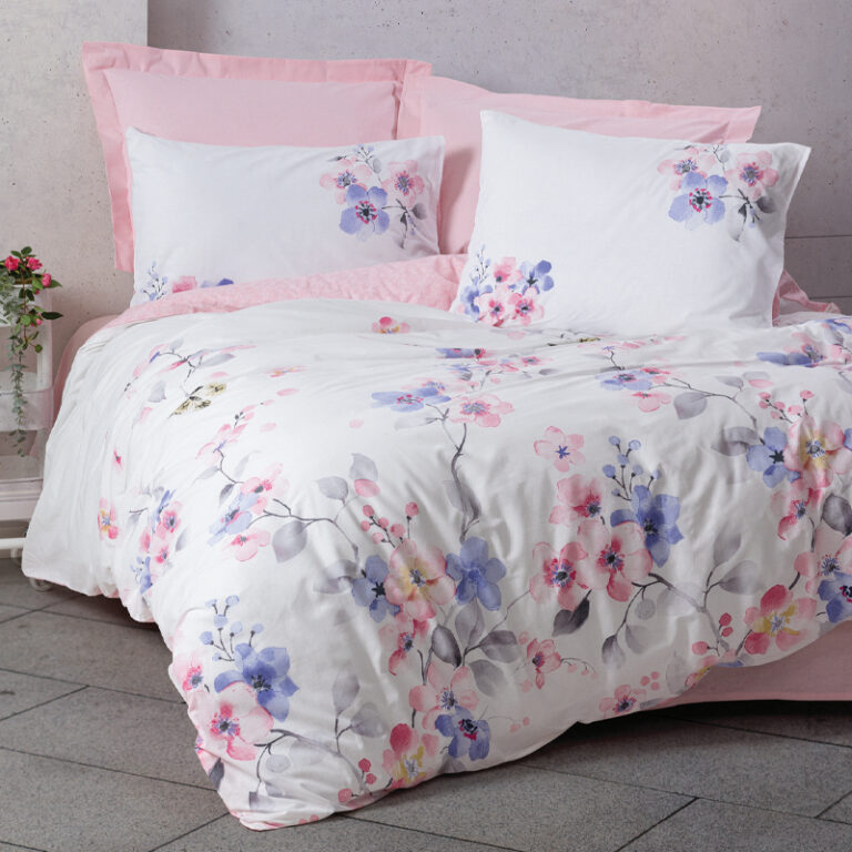 Σετ παπλωματοθήκη Jayda Cotton Box 3 τμχ Μονή (160×220) χρώμα ροζ – λευκό