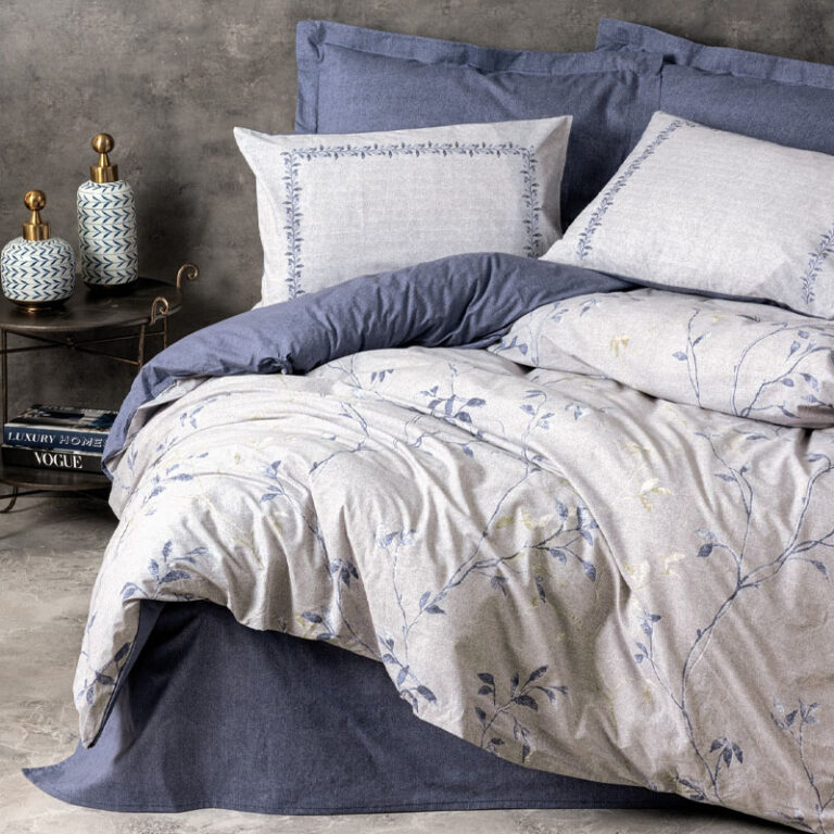 Σετ παπλωματοθήκη Nitsa Cotton Box 3 τμχ Μονή (160×220) χρώμα σκούρο μπλε – γκρι