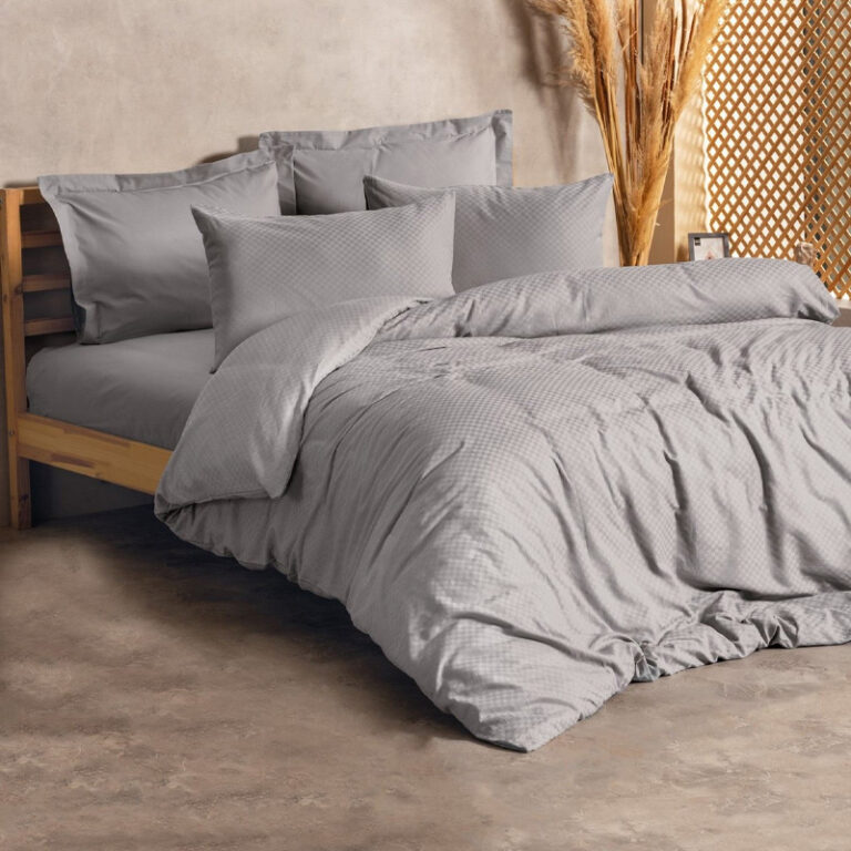 Σετ παπλωματοθήκη Plaid Cotton Box 4 τμχ Διπλή (200×220) χρώμα γκρι