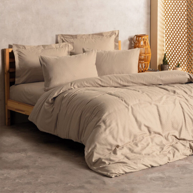 Σετ παπλωματοθήκη Plaid Cotton Box 4 τμχ Διπλή (200×220) χρώμα mink