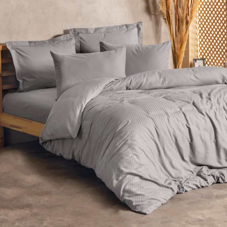 Σετ παπλωματοθήκη Plaid Cotton Box 3 τμχ Μονή (160×220) χρώμα γκρι