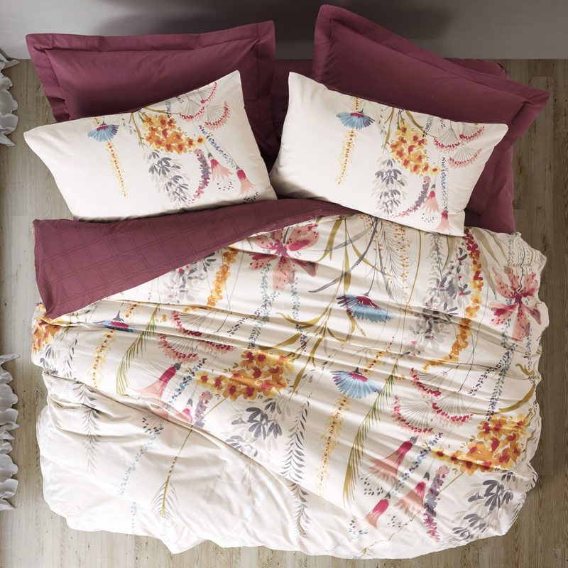Σετ παπλωματοθήκη Flos Cotton Box 4 τμχ Διπλή (200x220) χρώμα μπορντώ