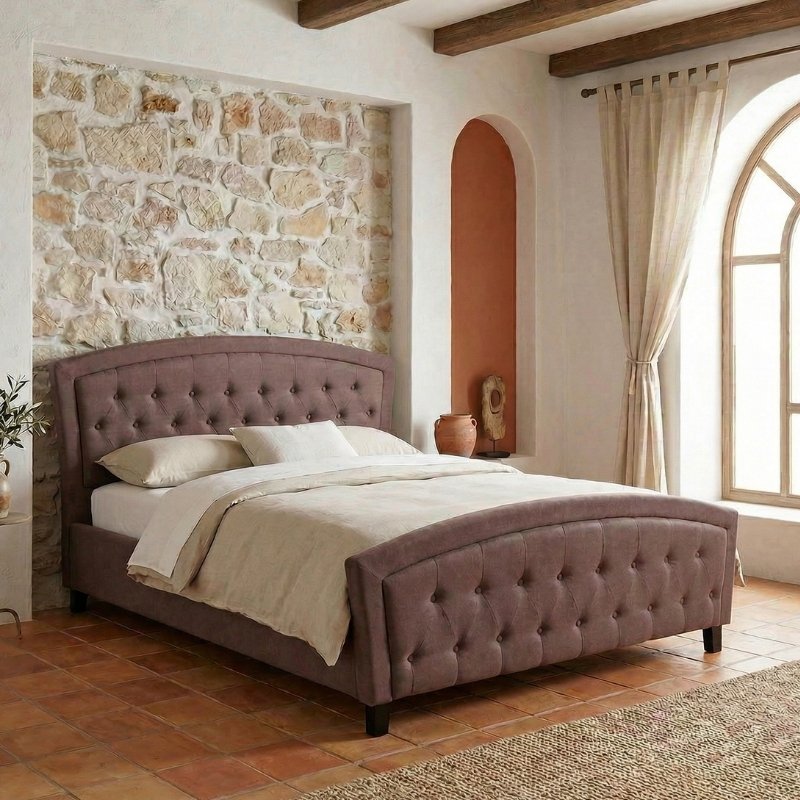 Κρεβάτι Βεργίνα 93 υφασμάτινο χρώμα καφέ 160x200εκ.