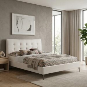 Κρεβάτι Mirel υφασμάτινο χρώμα ανοιχτό μπεζ 160x200εκ.