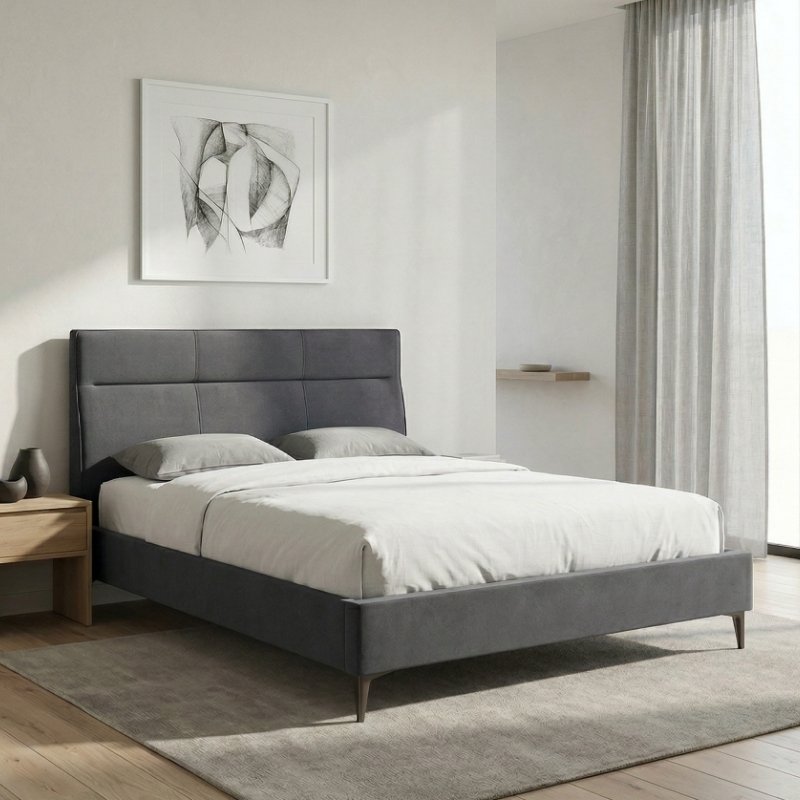 Κρεβάτι Θήρα 74 υφασμάτινο χρώμα ανθρακί 160x200εκ.
