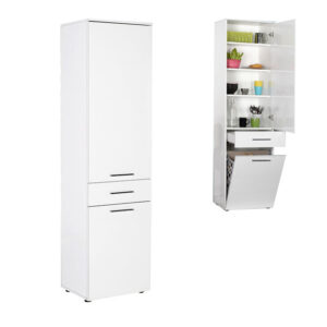 Ντουλάπι με καλάθι απλύτων Diamond χρώμα λευκό gloss 52x38x187εκ.