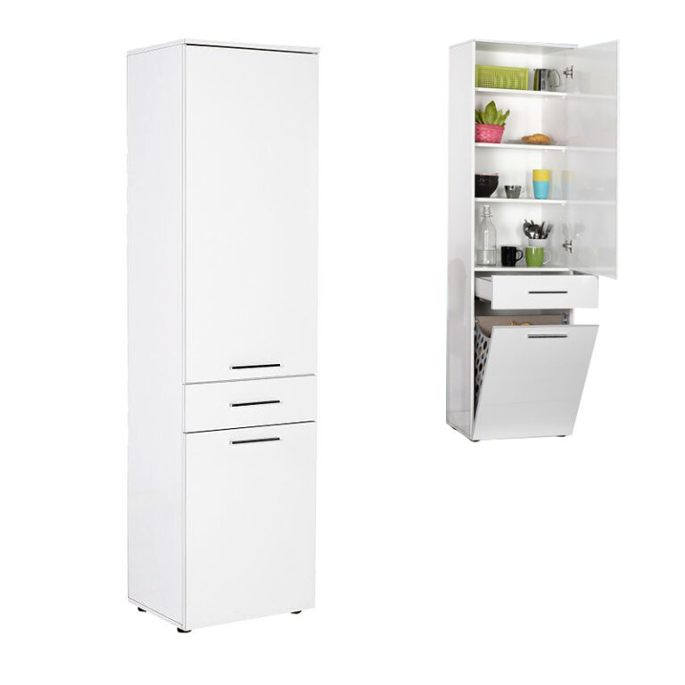 Ντουλάπι με καλάθι απλύτων Diamond χρώμα λευκό gloss 52x38x187εκ.
