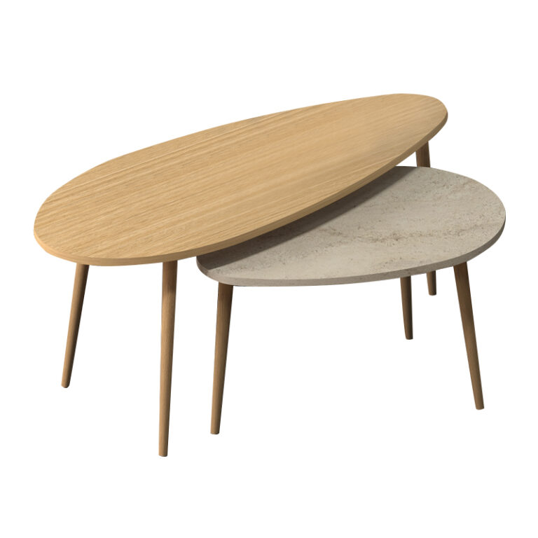 Τραπεζάκι σαλονιού σετ 2 τμχ Elips χρώμα oak – travertine 116x46x46εκ.
