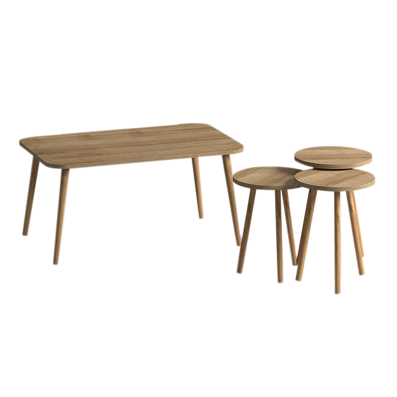 Τραπεζάκι σαλονιού σετ 4 τμχ Νάξος 71 χρώμα oak 90x55x43εκ.