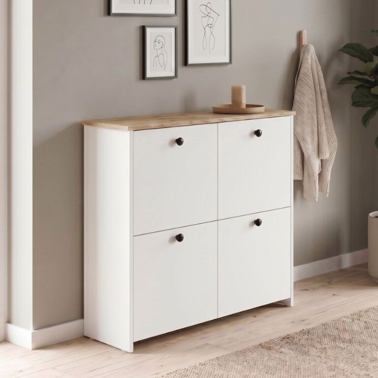 Παπουτσοθήκη Palma χρώμα λευκό – sapphire oak 90x35x90εκ.