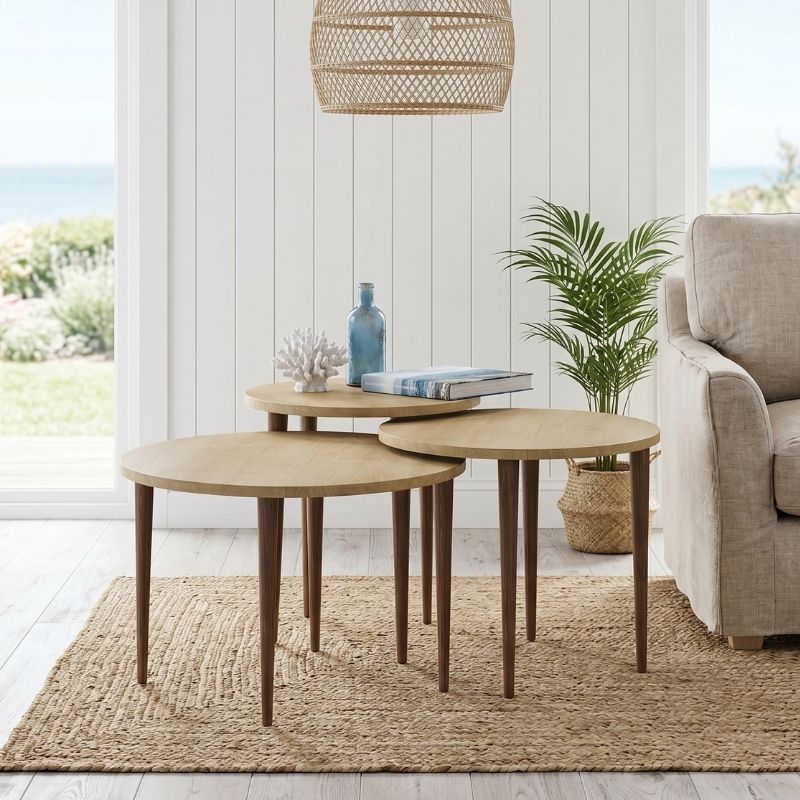 Τραπεζάκι σαλονιού σετ 3 τμχ Ύδρα 76 χρώμα sapphire oak Ø60x46εκ.