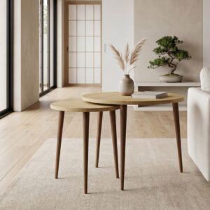 Τραπεζάκι σαλονιού σετ 2 τμχ Nola χρώμα sapphire oak Ø60x46εκ.