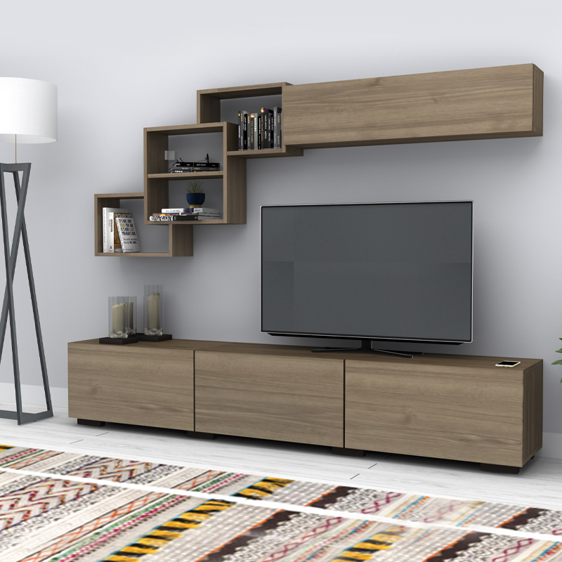 Σύνθεση τηλεόρασης Θάσος 45 χρώμα καρυδί 210x35x38εκ.