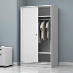 Ντουλάπα ρούχων Λέρος 45 δίφυλλη συρόμενη χρώμα λευκό 94x52x182εκ. – εικόνα 4