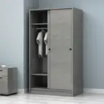 Ντουλάπα ρούχων Λέρος 45 δίφυλλη συρόμενη χρώμα γκρι σκυροδέματος 94x52x182εκ. – εικόνα 2