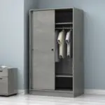 Ντουλάπα ρούχων Λέρος 45 δίφυλλη συρόμενη χρώμα γκρι σκυροδέματος 94x52x182εκ. – εικόνα 4