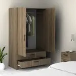 Ντουλάπα ρούχων Θάσος 31 δίφυλλη με συρτάρια χρώμα καρυδί 100x60x181εκ. – εικόνα 2