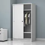 Ντουλάπα ρούχων Σπέτσες 96 δίφυλλη συρόμενη χρώμα λευκό 100x60x181εκ. – εικόνα 4
