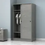 Ντουλάπα ρούχων Σπέτσες 96 δίφυλλη συρόμενη χρώμα γκρι σκυροδέματος 100x60x181εκ. – εικόνα 2