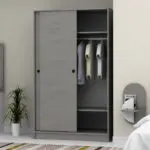 Ντουλάπα ρούχων Σπέτσες 96 δίφυλλη συρόμενη χρώμα γκρι σκυροδέματος 120x60x200εκ. – εικόνα 4