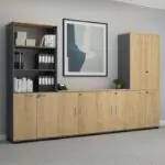 Βιβλιοθήκη γραφείου με κλειδαριά επαγγελματική Κως 10 χρώμα ανθρακί – φυσικό οξιάς 80x40x200εκ. – εικόνα 4