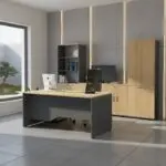 Βιβλιοθήκη γραφείου με κλειδαριά επαγγελματική Κως 10 χρώμα ανθρακί – φυσικό οξιάς 80x40x200εκ. – εικόνα 6