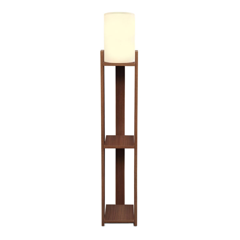 Φωτιστικό δαπέδου Verma I E27 Mdf/ύφασμα Pvc χρώμα καρυδί – κρεμ 18,5×18,5×142εκ.
