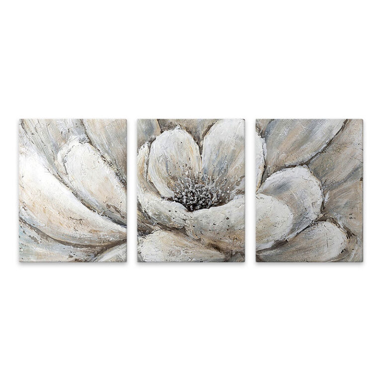 Πίνακας σε καμβά “Silver Flowers” τρίπτυχος ψηφιακής εκτύπωσης 126x55x3εκ.