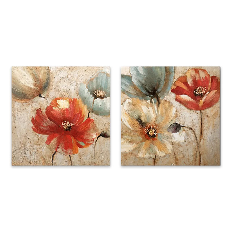 Πίνακες σε καμβά "Flowers" 2 τμχ. ψηφιακής εκτύπωσης 103x50x3εκ.