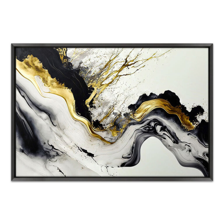 Πίνακας σε καμβά “Abstract Golden Wave” Megapap ψηφιακής εκτύπωσης με κορνίζα χρώμα μαύρο 140x100x3εκ.