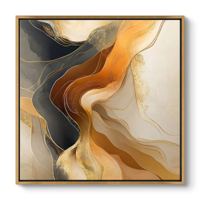 Πίνακας σε καμβά “Sand and Wind Abstract” ψηφιακής εκτύπωσης με κορνίζα χρώμα χρυσό 100x100x3εκ.