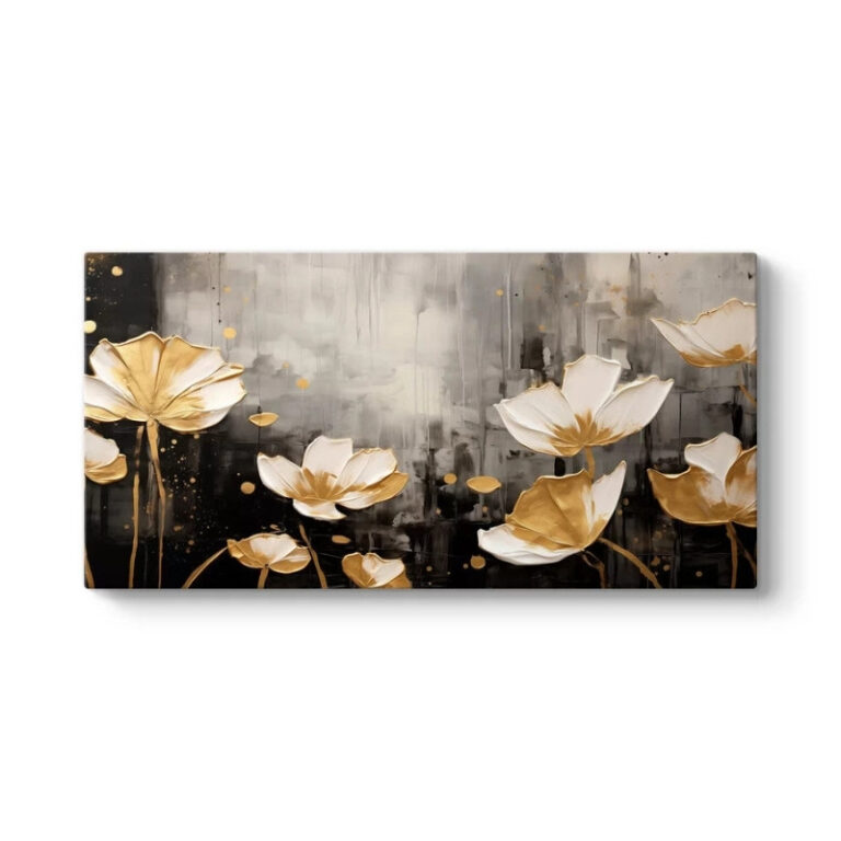 Πίνακας σε καμβά “Gold Flowers” ψηφιακής εκτύπωσης 80x40x3εκ.