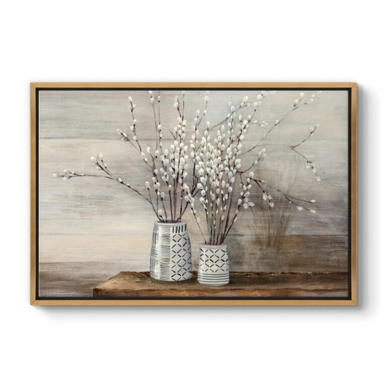 Πίνακας σε καμβά “Willow Flowers” ψηφιακής εκτύπωσης με κορνίζα χρώμα χρυσό 140x100x3εκ.
