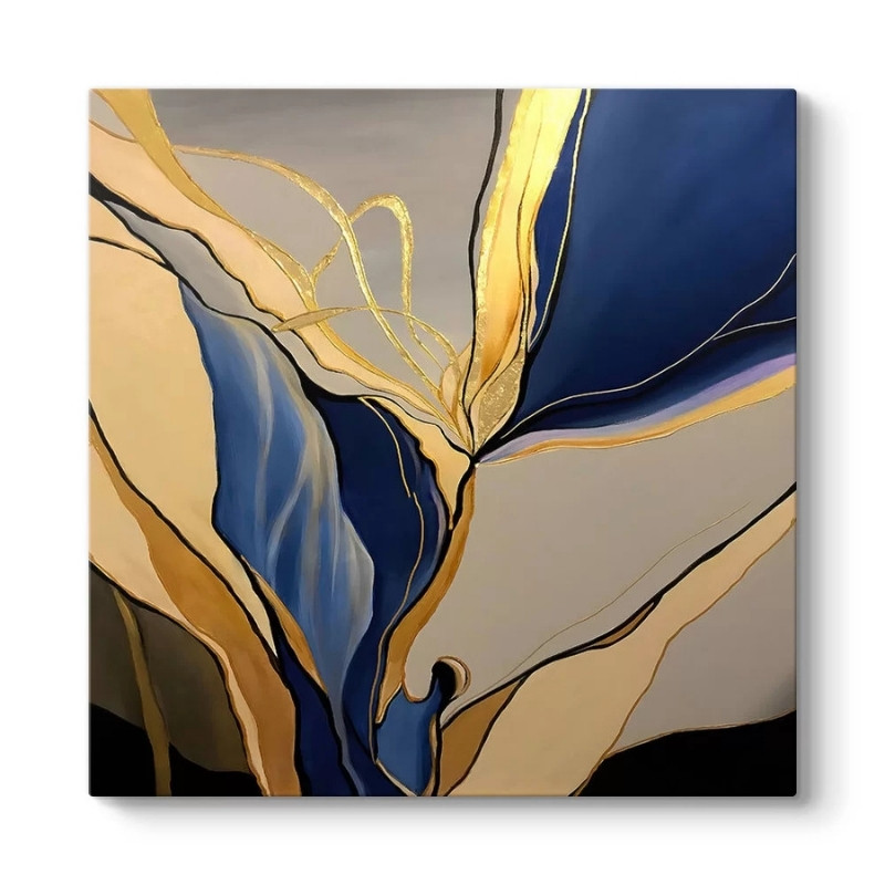 Πίνακας σε καμβά "Dance of Gold and Blue" ψηφιακής εκτύπωσης 100x100x3εκ.