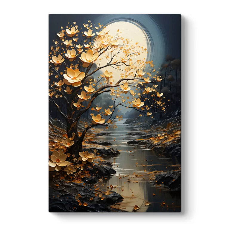 Πίνακας σε καμβά “Dance of Flowers in Moonlight” ψηφιακής εκτύπωσης 60x90x3εκ.