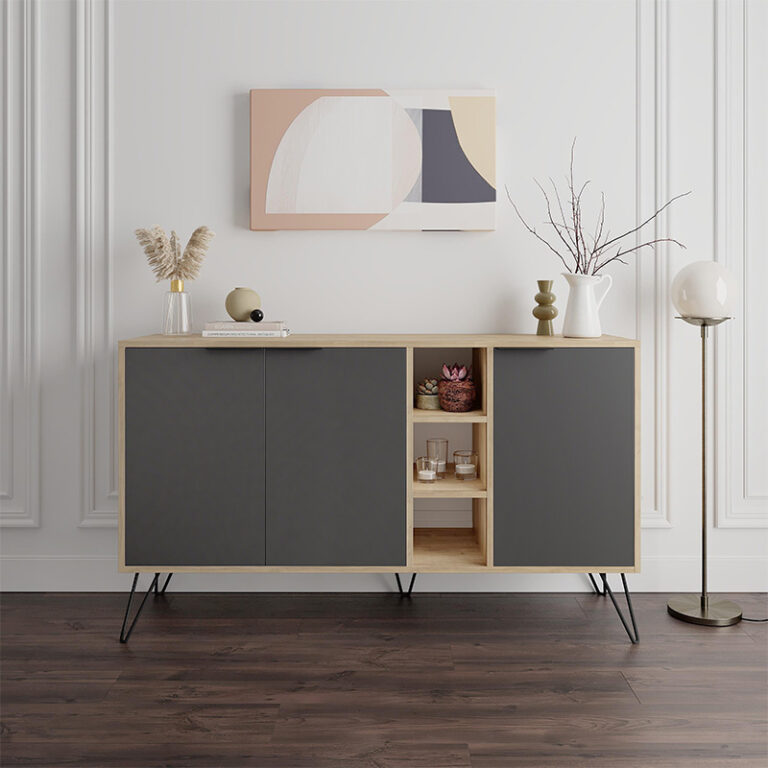 Μπουφές Clara Megapap χρώμα sapphire oak – ανθρακί 142×35,6×83εκ.