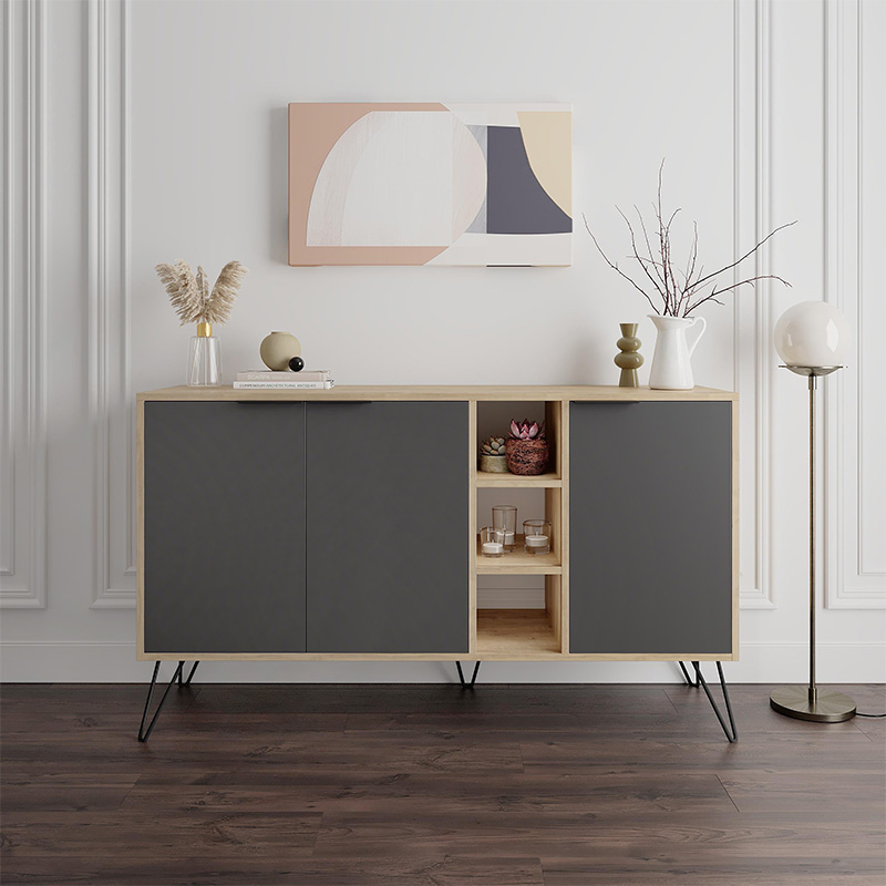 Μπουφές Σάμος 79 χρώμα sapphire oak - ανθρακί 142x35,6x83εκ.
