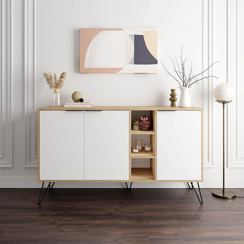 Μπουφές Σάμος 79 χρώμα sapphire oak - λευκό 142x35,6x83εκ.