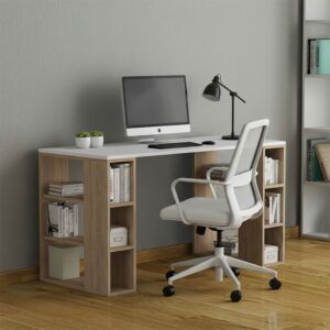 Γραφείο εργασίας Colmar χρώμα λευκό - sapphire oak 140x60x75εκ