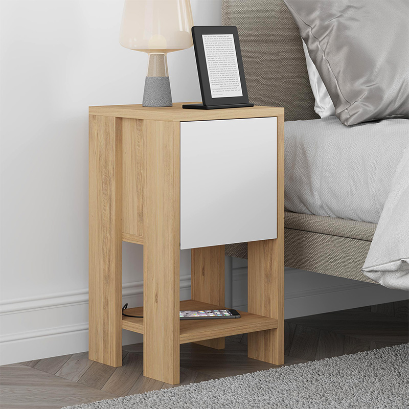 Κομοδίνο Δελφοί 88 χρώμα sapphire oak - λευκό 30x30x55εκ.