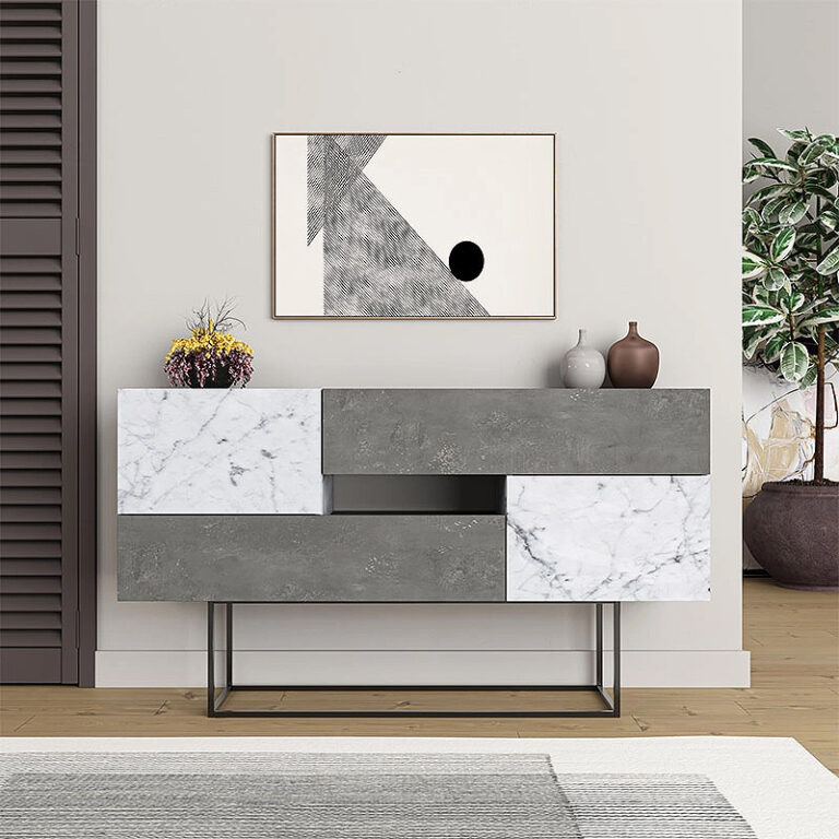 Μπουφές Eros Megapap γκρι ρετρό – λευκό εφέ μαρμάρου 145x40x82εκ.