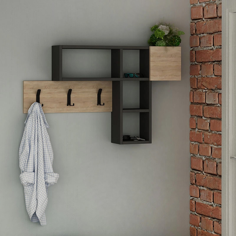 Κρεμάστρα τοίχου Χίος 59 χρώμα sapphire oak - ανθρακί 99,5x15x61εκ.