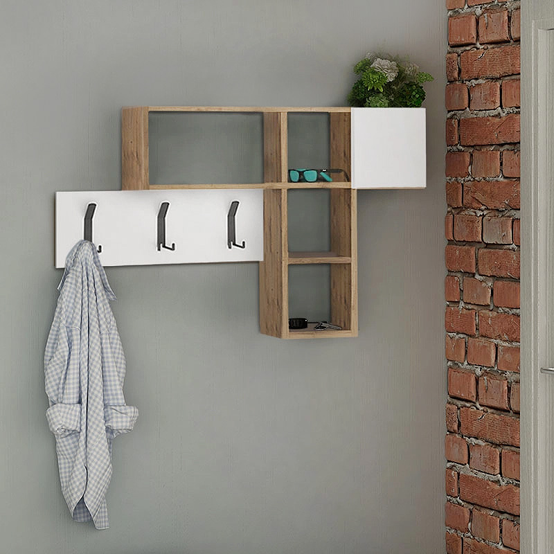 Κρεμάστρα τοίχου Χίος 59 χρώμα sapphire oak - λευκό 99,5x15x61εκ.